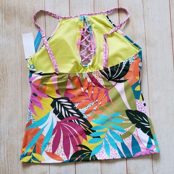 Bleu Rod Beattie Wild At Heart Keyhole High Neck Tropical Floral Tankini Top - Picture 4 of 8